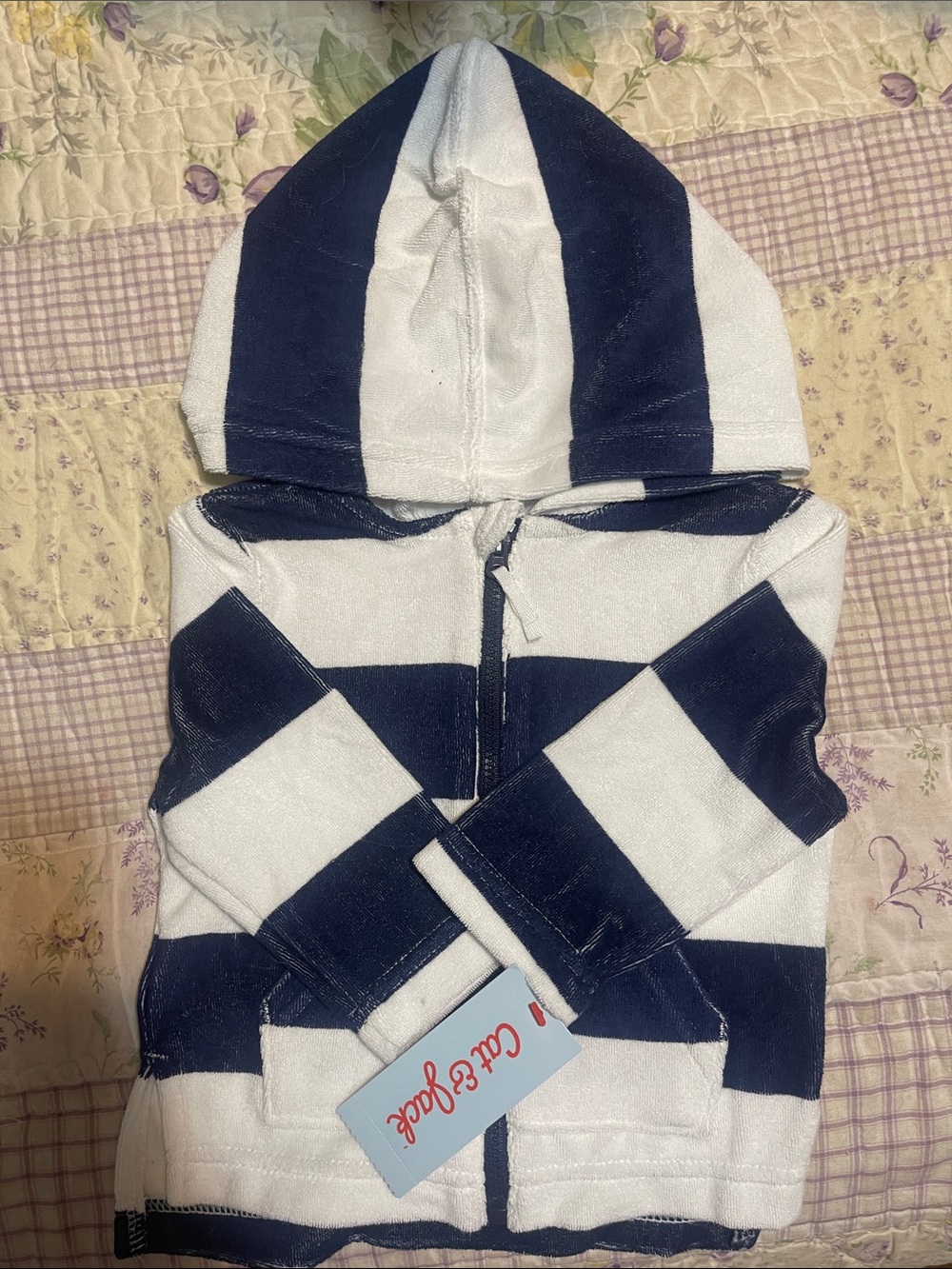 Cat & Jack Navy and White Striped Hooded Swim Coverup